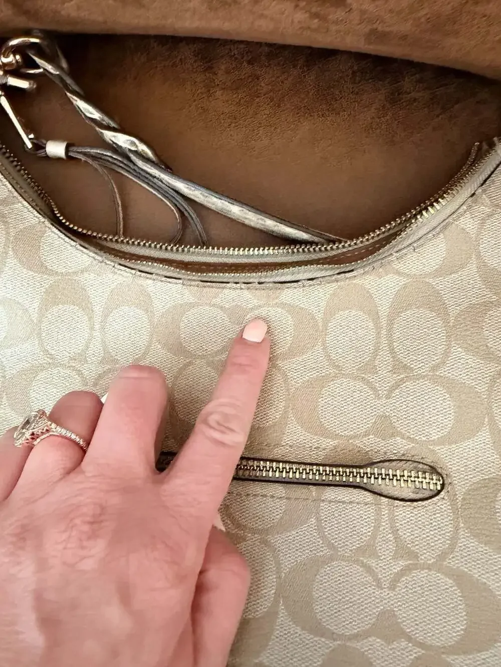 Coach Jules Hobo Signature Canvas Beige Leather Shoulder Bag Braid Strap